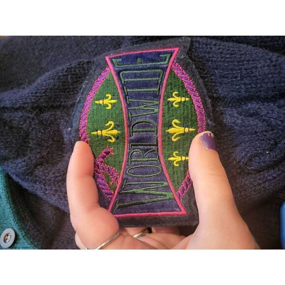 GAP Vintage 1990s Sweater Men's Medium Polo Collared Wool Cable Colorblock - Picture 4 of 4